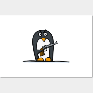 Penguin with a gun Posters and Art